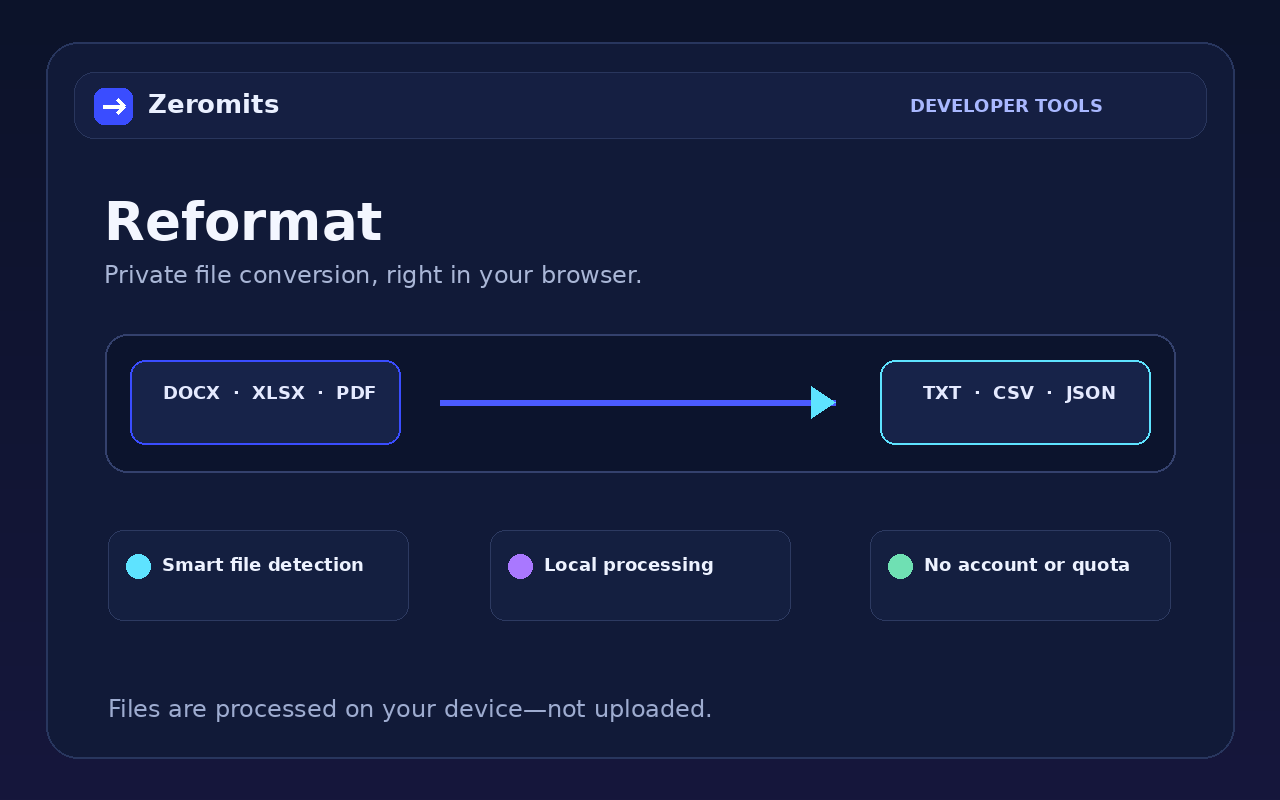 Reformat file converter with source and target formats and local processing